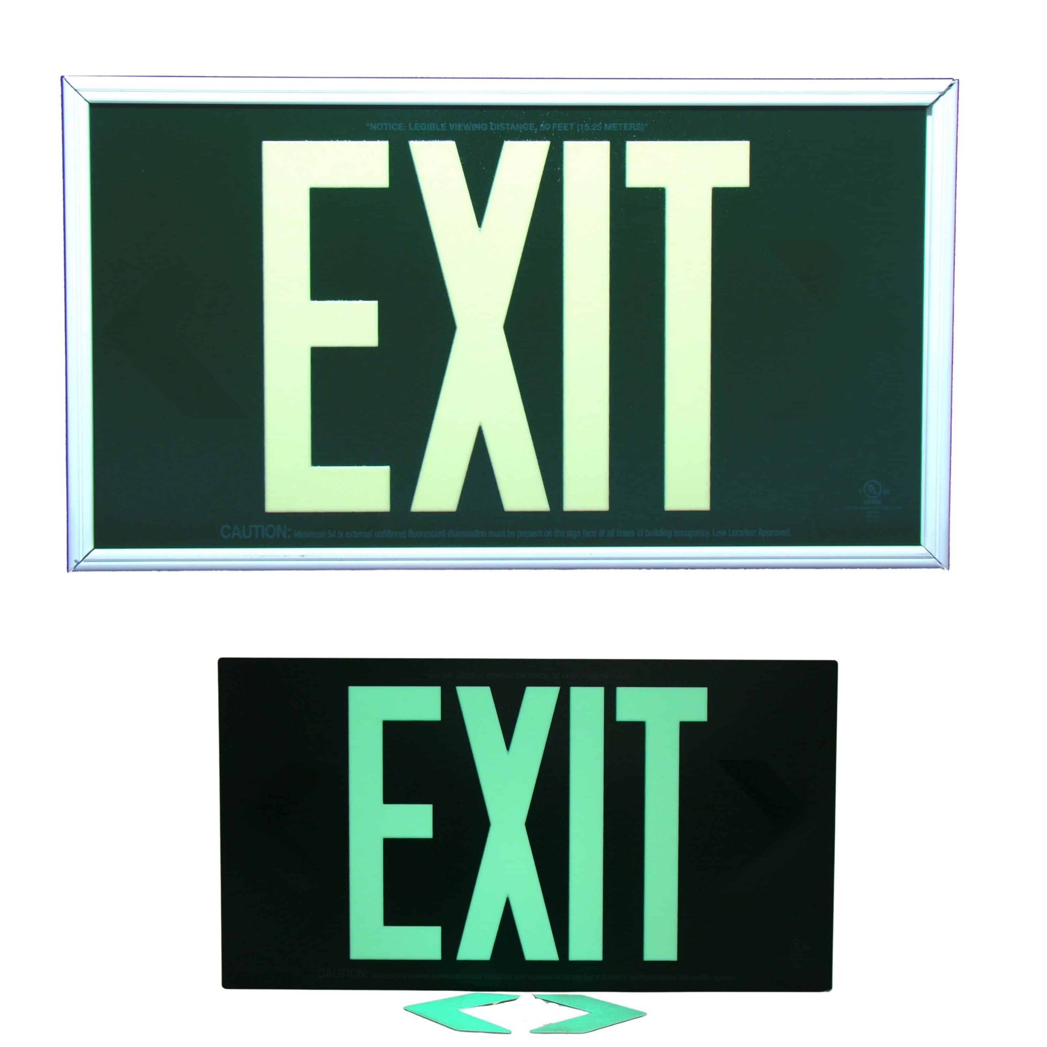 Green Non-Electric Photoluminescent Aluminum Glow in the Dark EXIT Signs