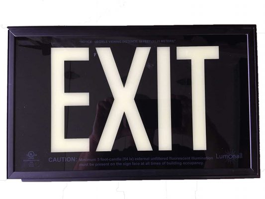 Exit Sign. Black, 50 Feet, Single Sided With Black Frame & Black Mount 